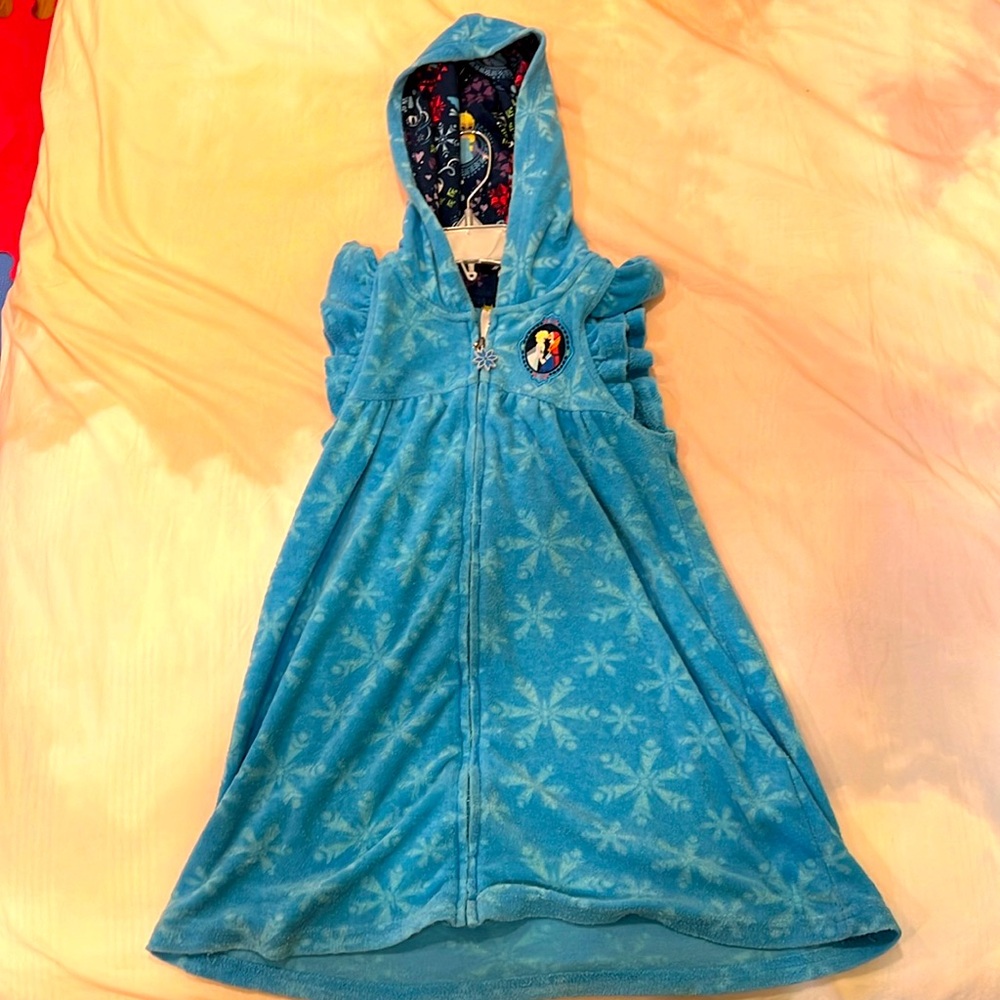 Disney Frozen pool / beach swim cover up girls size 5/6 with hoodie and zipper